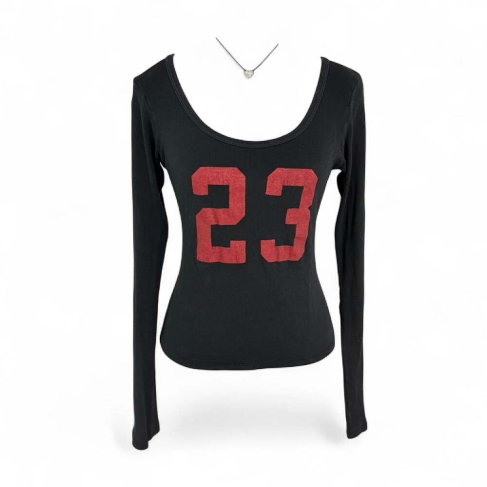 Brandy Melville 23 John Galt 100% Cotton Black Red Scoop Neck Baby tee one size